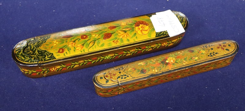 Two Persian painted and lacquered scribes boxes